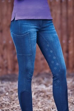 Dublin Shona Women's Full Grip Silicone Print Denim Breeches -Sports - Equestrian Riding Shop 333098 LDB 3
