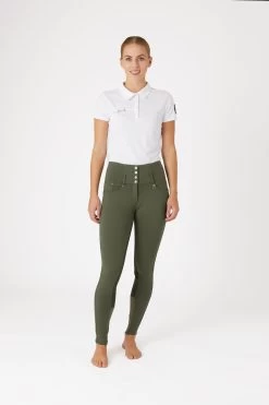 Horze Tara Women's High Waist Breeches With Leather Full Seat 34 Horze Tara Women's High Waist Breeches With Leather Full Seat -Sports - Equestrian Riding Shop 36093 BKGR 3