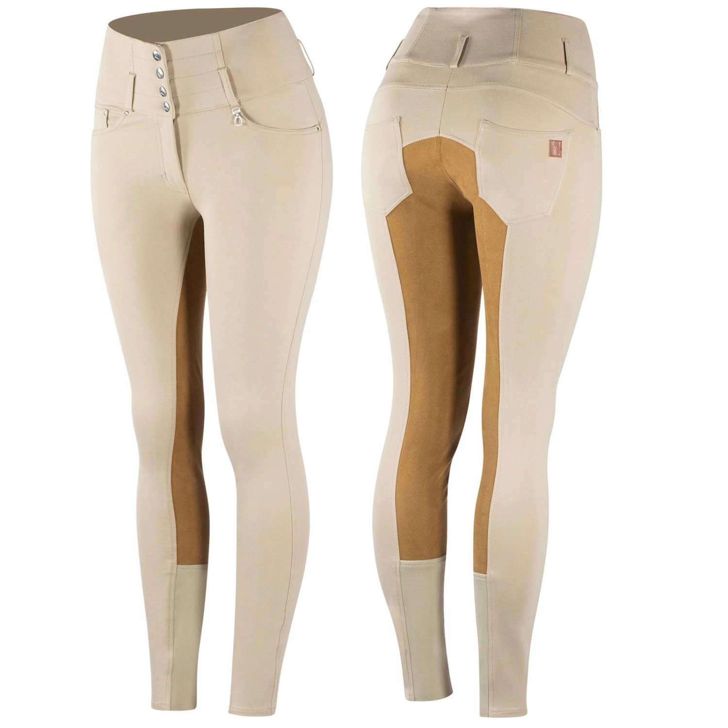 Horze Tara Women's High Waist Breeches With Leather Full Seat 3 Horze Tara Women's High Waist Breeches With Leather Full Seat