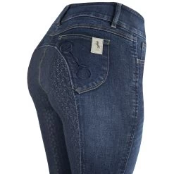 Horze Kaia Women's High Waist Denim Silicone Full Seat Breeches -Sports - Equestrian Riding Shop 36656 DB 4