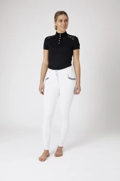 Horze Della High Waist Silicone Knee Patch Breeches With Piping For Woman 25 Horze Della High Waist Silicone Knee Patch Breeches With Piping For Woman -Sports - Equestrian Riding Shop 36691 WH 3