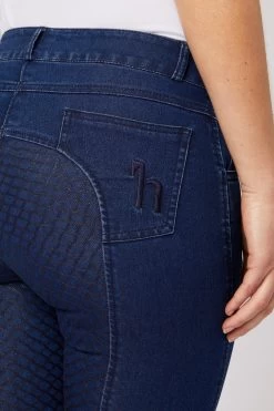 Horze Delia Women's Denim Silicone Full Seat Breeches -Sports - Equestrian Riding Shop 36697 DNB 6