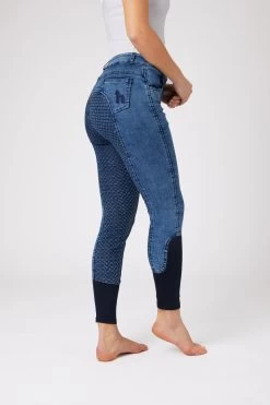 Horze Delia Women's Denim Silicone Full Seat Breeches -Sports - Equestrian Riding Shop 36697 LDB 2