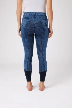 Horze Delia Women's Denim Silicone Full Seat Breeches -Sports - Equestrian Riding Shop 36697 LDB 4