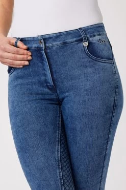 Horze Delia Women's Denim Silicone Full Seat Breeches -Sports - Equestrian Riding Shop 36697 LDB 5