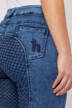 Horze Delia Women's Denim Silicone Full Seat Breeches -Sports - Equestrian Riding Shop 36697 LDB 6