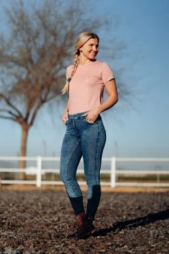 Horze Delia Women's Denim Silicone Full Seat Breeches -Sports - Equestrian Riding Shop 36697 LDB 8