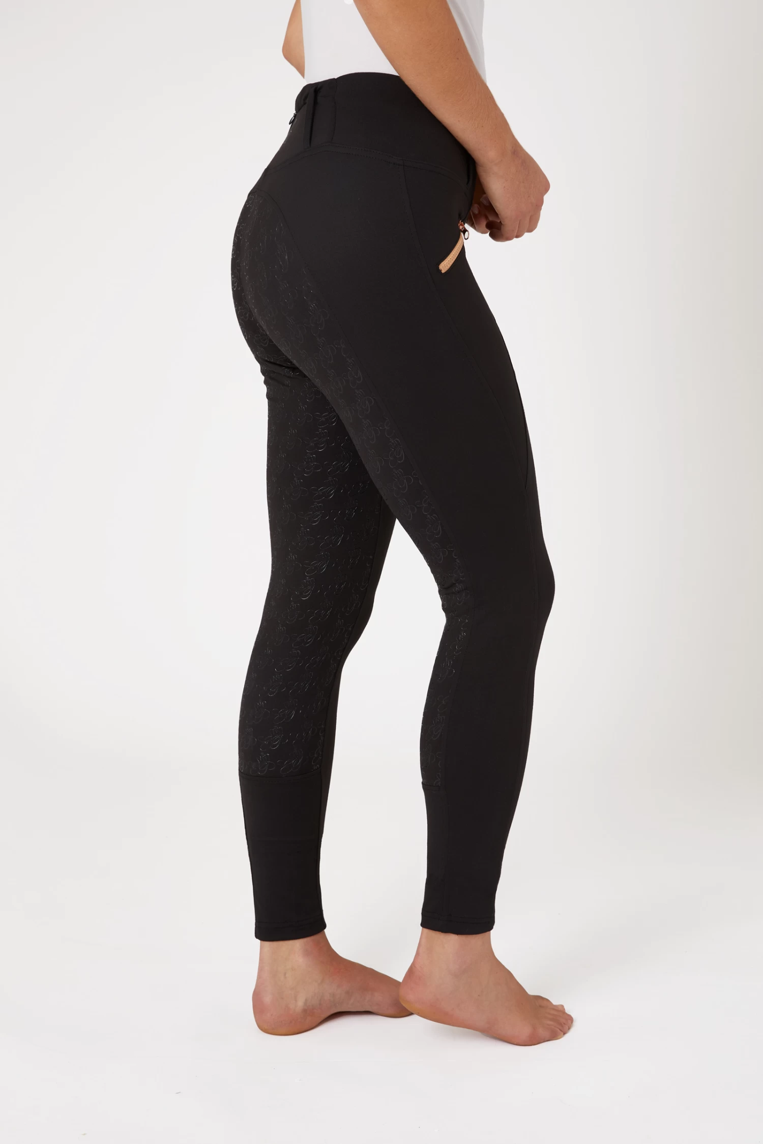 Horze Women's Full Seat Tights With Rosegold Zipper 4 Horze Women's Full Seat Tights With Rosegold Zipper - Image 2