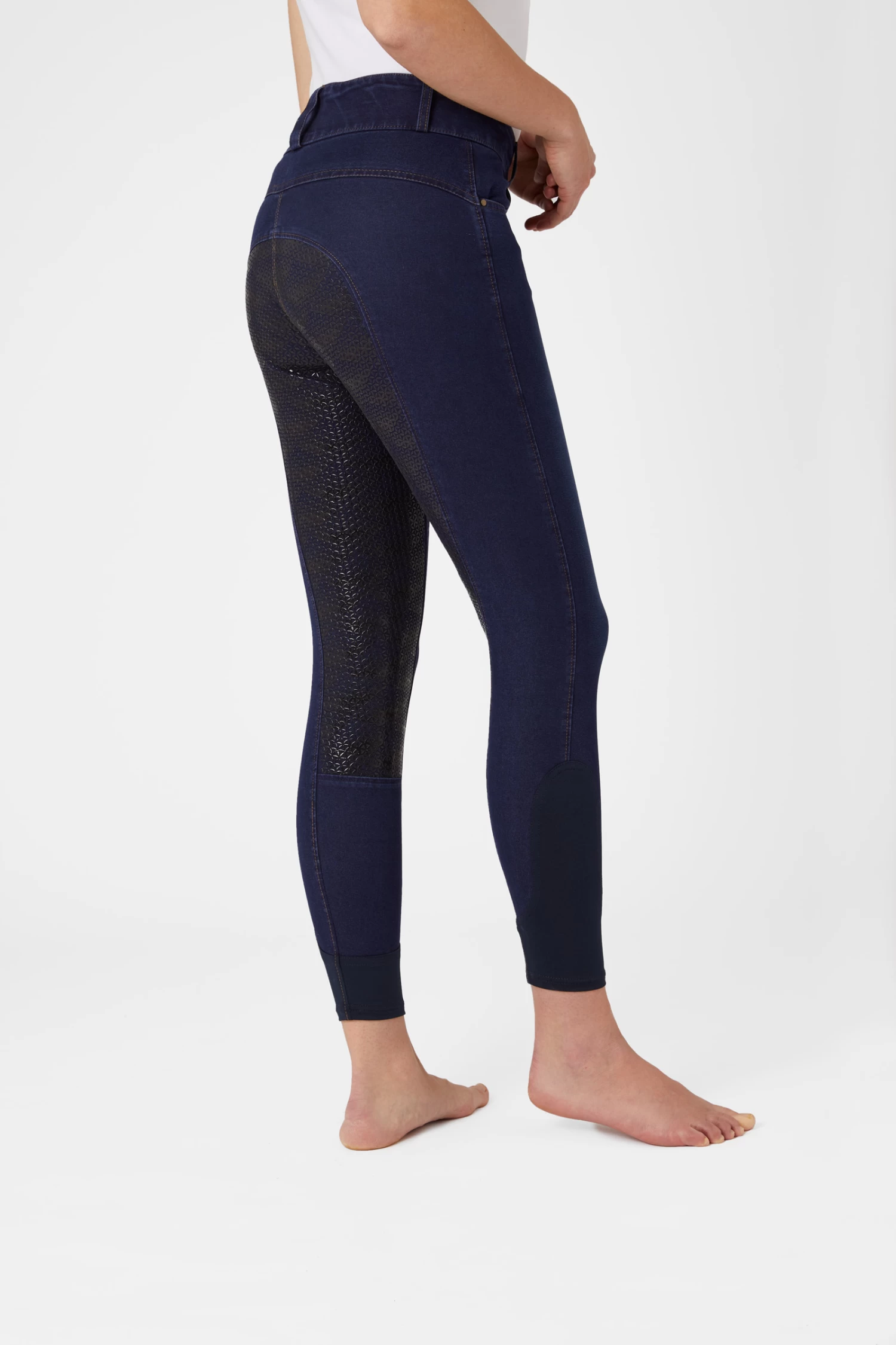 Horze Women's Leather & Silicone Full Seat Denim Breeches 4 Horze Women's Leather & Silicone Full Seat Denim Breeches - Image 2