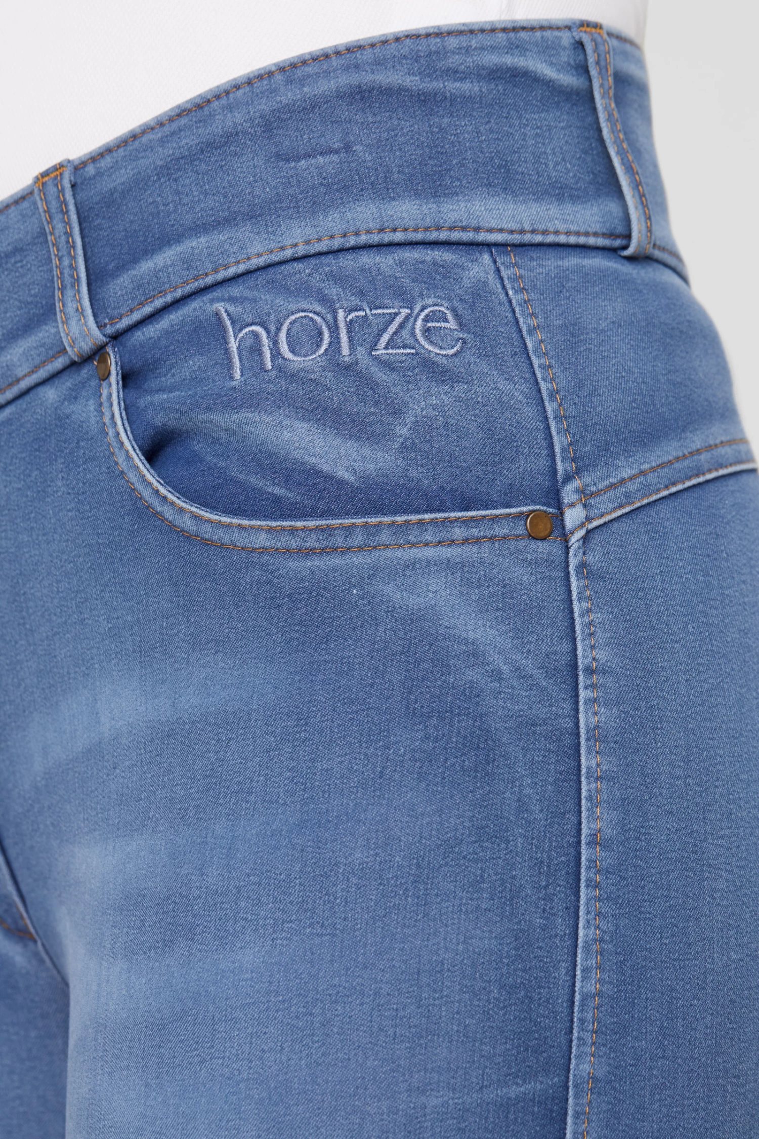 Horze Women's Leather & Silicone Full Seat Denim Breeches 14 Horze Women's Leather & Silicone Full Seat Denim Breeches - Image 12