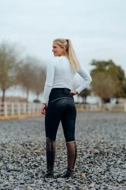Horze Women's High Waist Silicone Full Seat Breeches With Contrast Piping -Sports - Equestrian Riding Shop CP3590 BL 7
